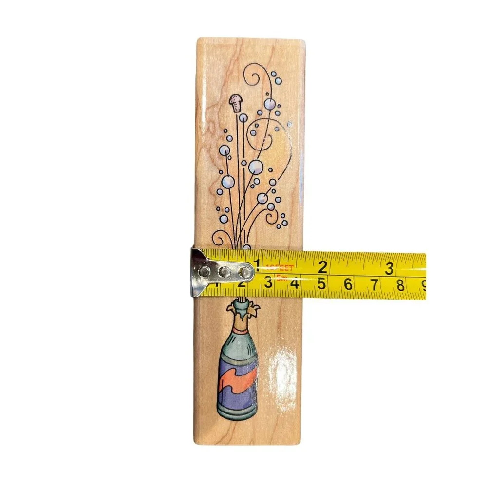 New Stampendous Bubbly Border Rubber Wooden Stamp 1999, Champagne,‎ New Year’s